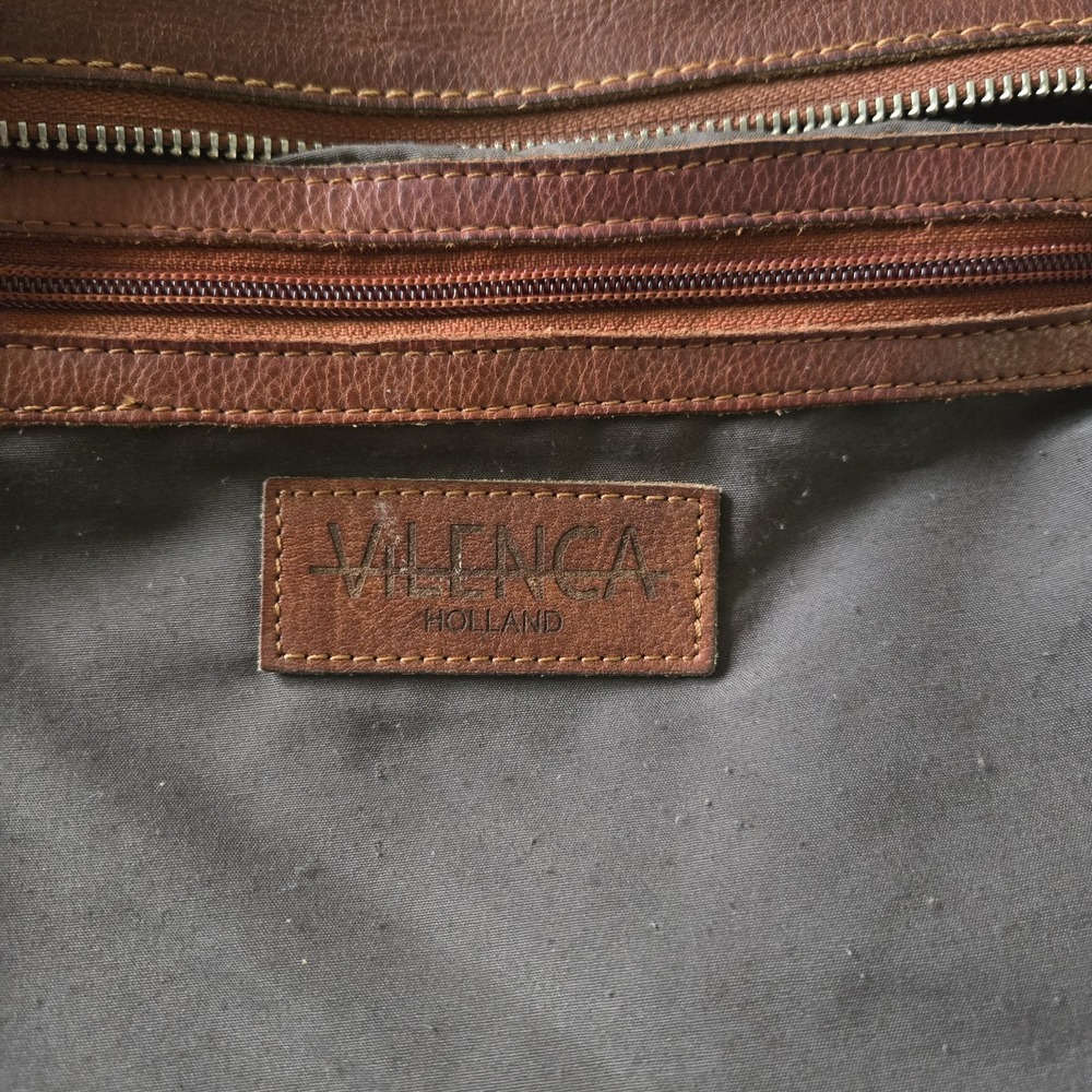 Vilenca Holland Woven Leather Cognac Purse Handbag Zip Close Adjustable Strap - Picture 6 of 11